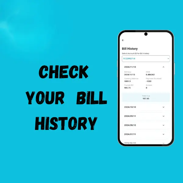 Bill history option screenshot of SNGPL app