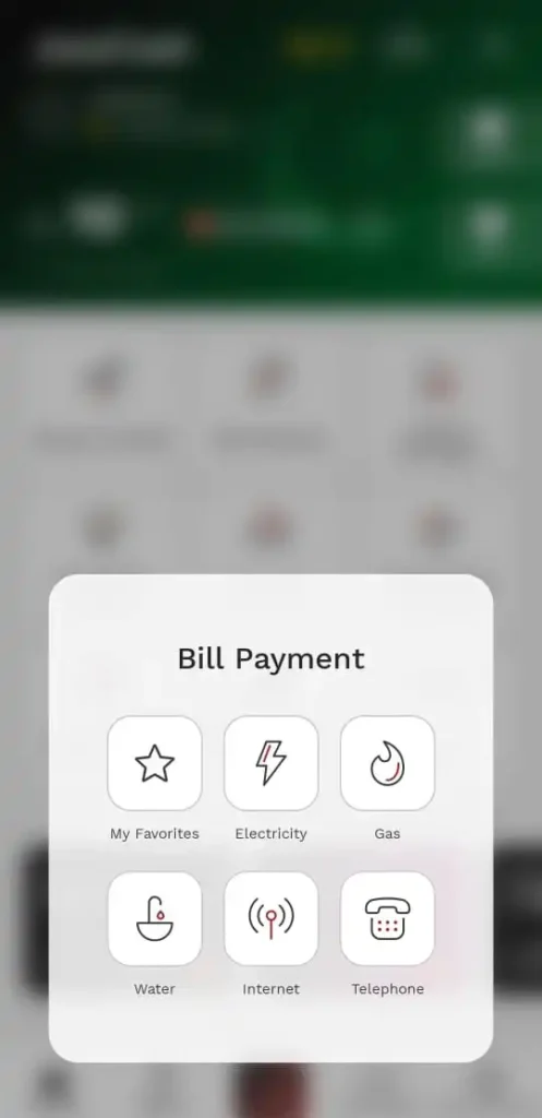 Bill payment option screen shot of Jazz cash app